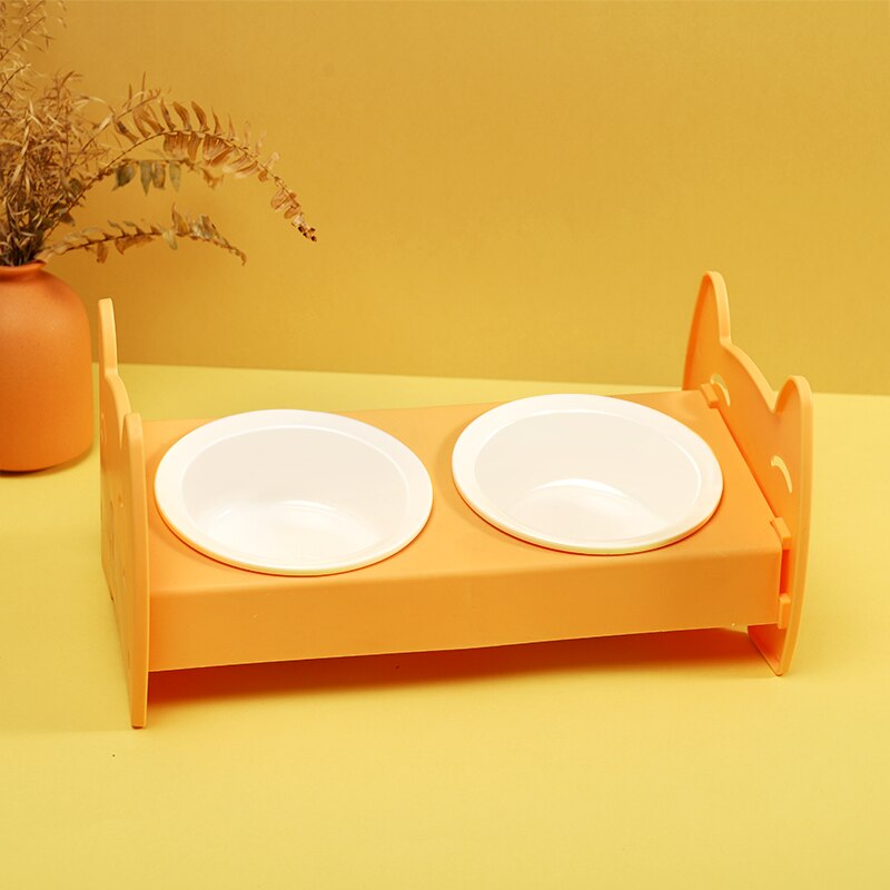 Hoopet Cat Bowl Ceramic Cat Food Bowl Dog Bowl Anti overturning Double Bowl Oblique Neck Protection Drinking Bowl Pet Supplies