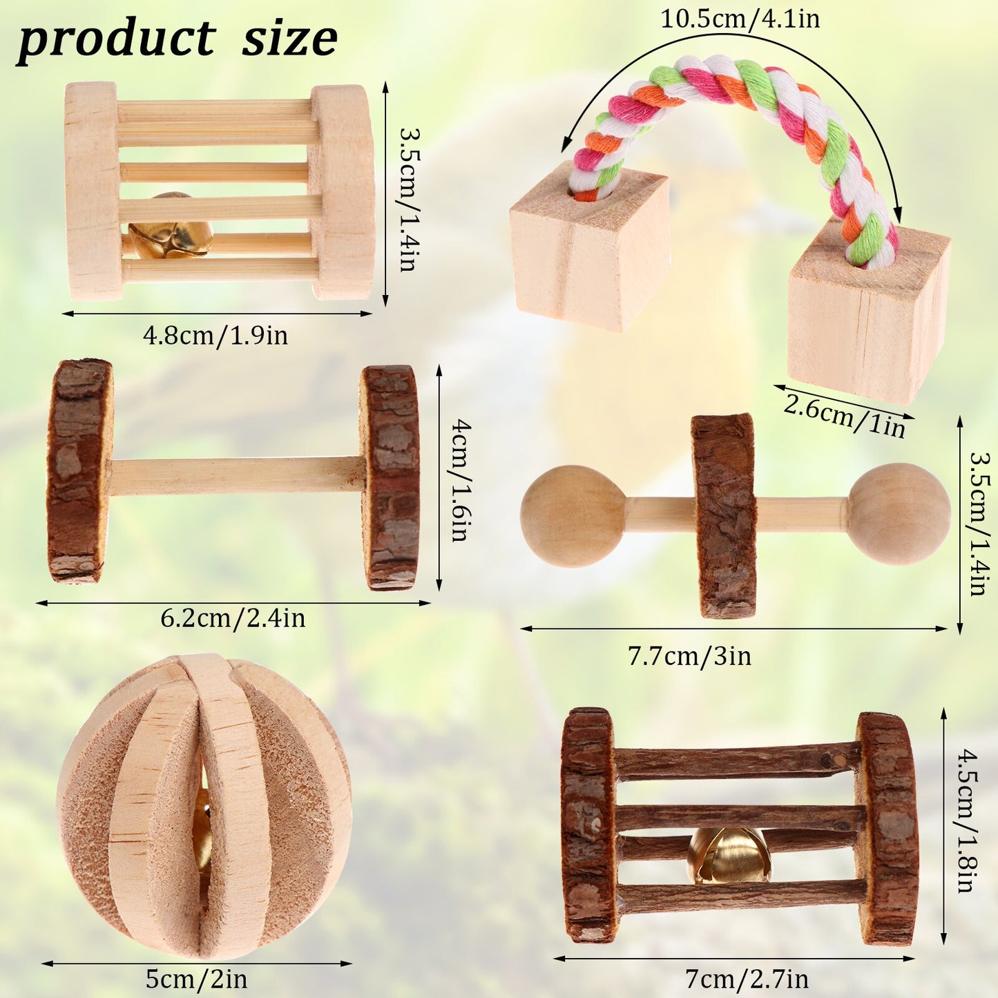 Pet Hamster Natural Wooden Chew Toys Chinchilla Cage Rabbit Toys Guinea Pigs Rat Exercise Bell Roller Small Pet Molars Supplies