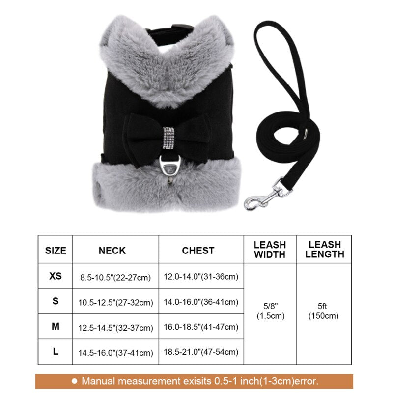 Soft Warm Dog Cat Harness Leash Set Thick Fur Harness Vest Adjustable Cute Puppy Pet Harness Lead For Small Dog Yorkshire Pug