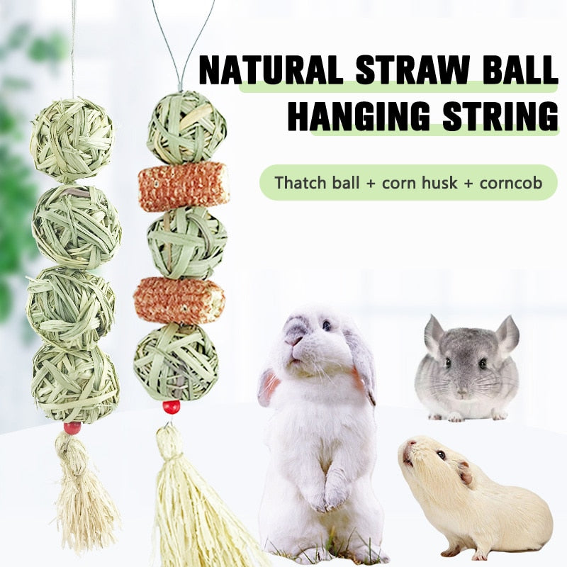 Small Animals Pet Rabbit Chew Toys Natural Aquatic Grass Ball Corn Ears Teeth Grinding Molar Toys for Hamster Pigs Chinchilla