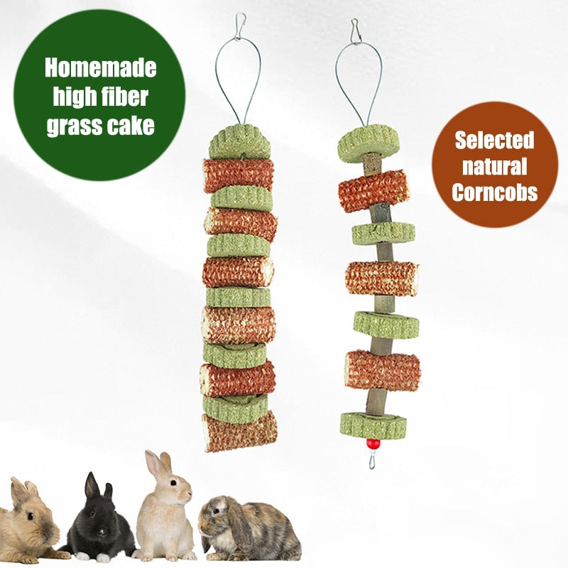 Natural Organic Corncob Pet Chew Toy Molars Snack for Rabbit Hamster Guinea Pigs Bite Grind Teeth Grass Cakes Bunny Hanging Toys