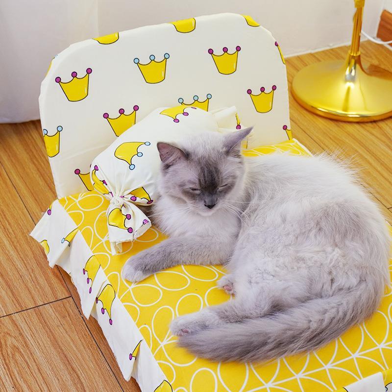 Crown Fleece Cute Pet Bed For Puppies Small Dogs Animal Girl Boy Four Seasons Indoor Cat Sofa Protect Cushion Chihuahua Yorkie