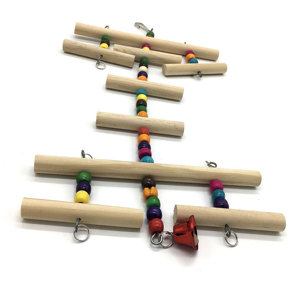 Parrot Hanging Chew Toys Colorful Round Wooden Bead Birdcage Accessories With Bell For Small Medium Parrot