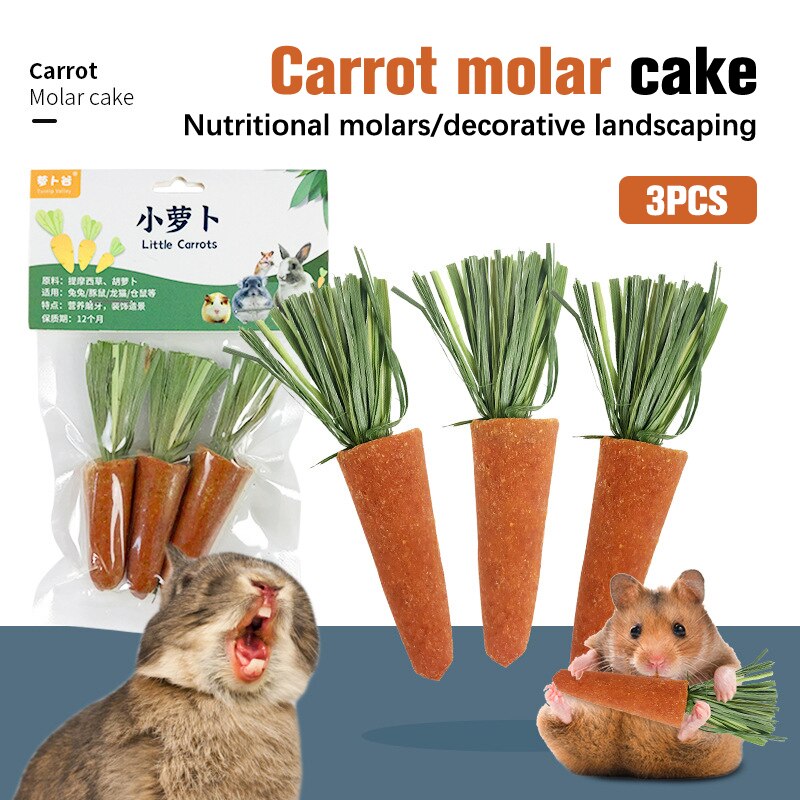 3pcs/bag Small Animal Hamster Treats Rabbit Chew Carrots Snack Natural Nutritious Molar Toys for Guinea Turkey Pigs Pet Supplies