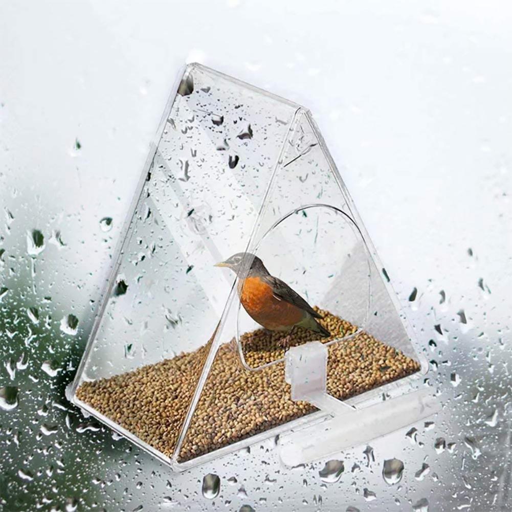 Birds Transparent Acrylic Bird Feeder Triangle Hanging Food Container For Gardens Courtyards Patios Balconies