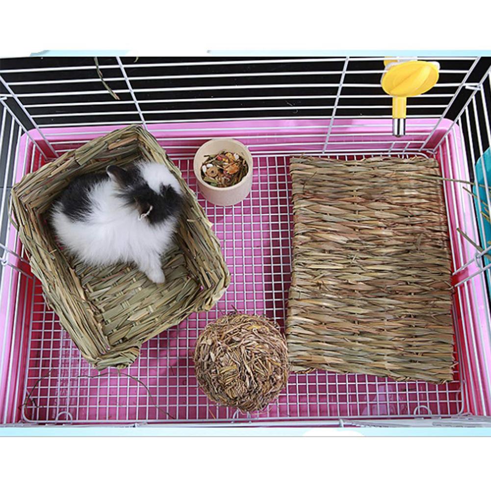 Rabbit Bunny Woven Grass Mats Bed Resting Mat Natural Hand Woven Chew Toy For Chinchilla Hamster Guinea Pig Chickens Parrots