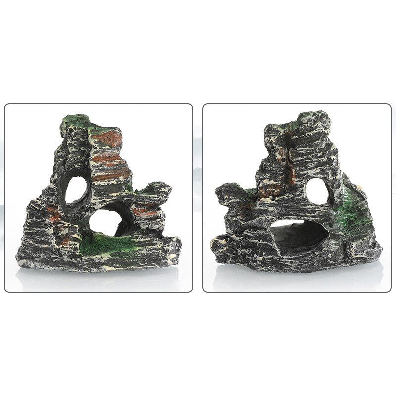 Artificial Hiding Cave Mountain View With Moss Underwater Fish Tank Ornament Landscape Craft Living Room Resin Aquarium Rockery