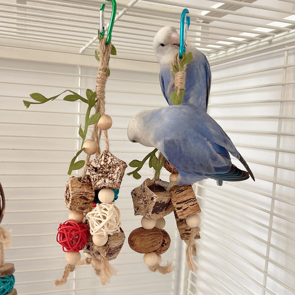 Colorful Wooden Hanging Chew Toys Rattan Ball Wooden Beads Bird Cage Accessories For Relieving Boredom