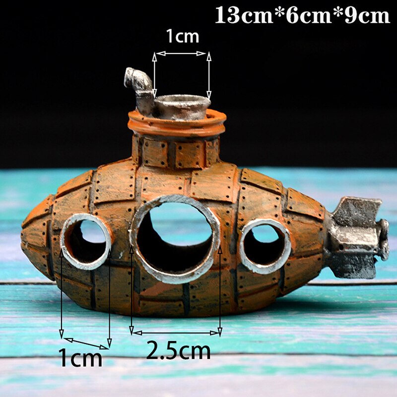 New Resin Submarine Ship Ornaments Hollow Fish Shrimp Shelter Cave Decor Aquarium Fish Tank Terrarium Decoration Accessories