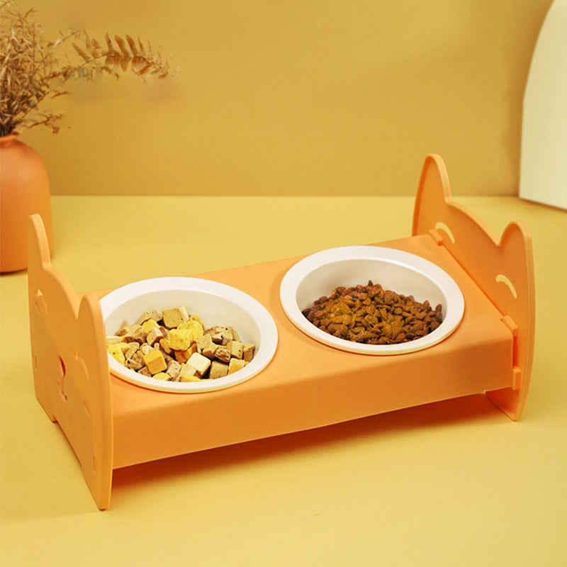 Hoopet Cat Bowl Ceramic Cat Food Bowl Dog Bowl Anti overturning Double Bowl Oblique Neck Protection Drinking Bowl Pet Supplies