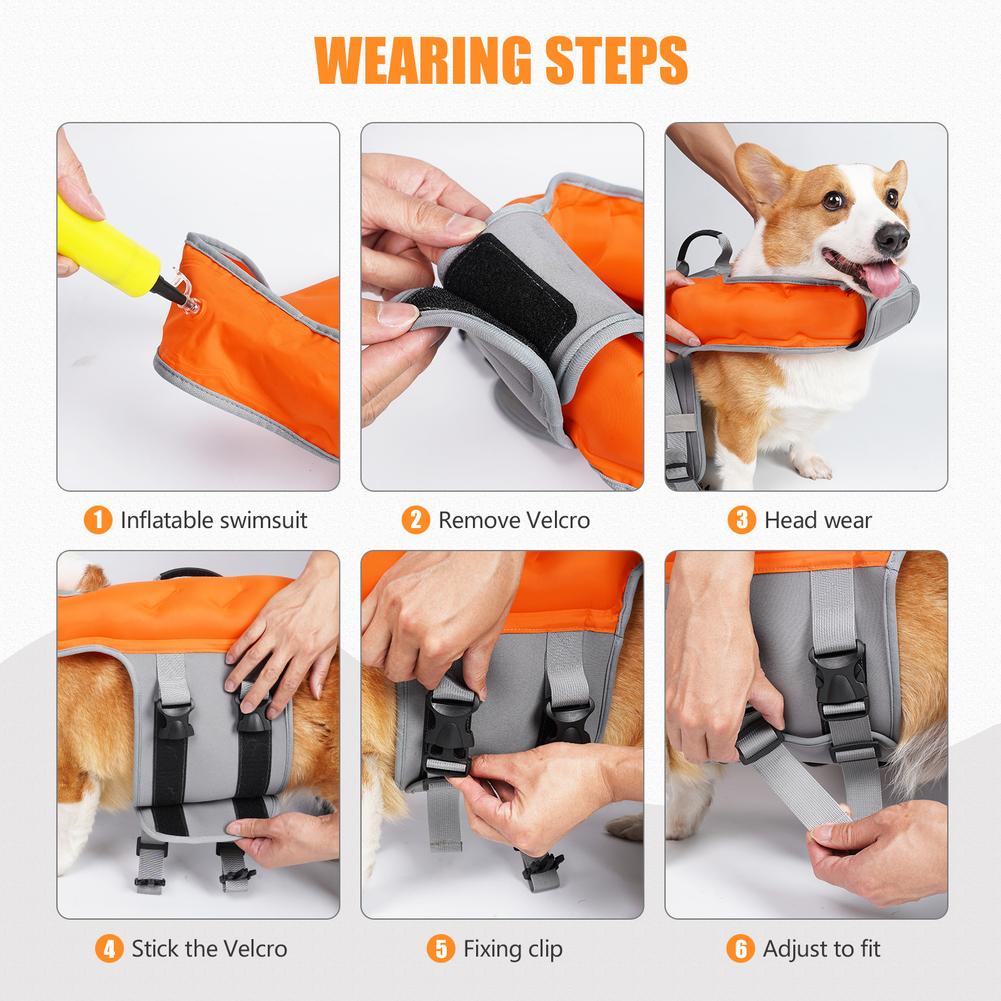 Pet High Buoyancy Life Jacket Oxford Cloth Adjustable Safety Vest With Pump For Small Medium Large Dogs