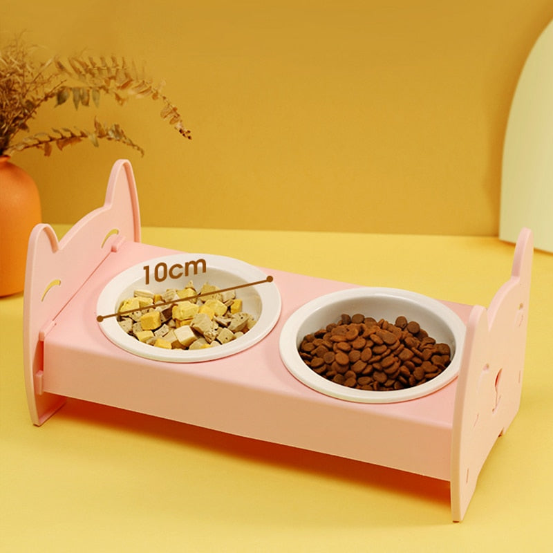 Hoopet Cat Bowl Ceramic Cat Food Bowl Dog Bowl Anti overturning Double Bowl Oblique Neck Protection Drinking Bowl Pet Supplies