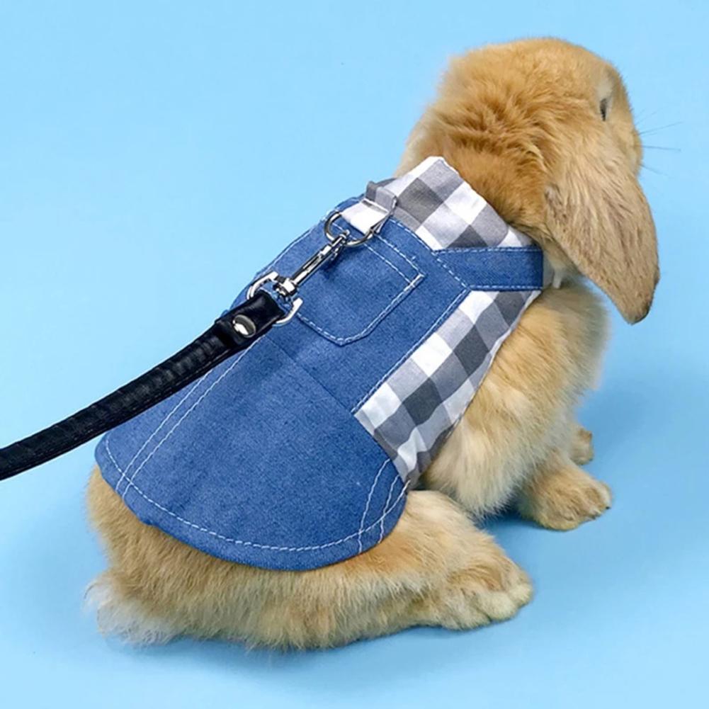 Denim Jacket Coat With Harness Leash Costume Clothes Pet Supplies For Rabbit Guinea Pig Hamster