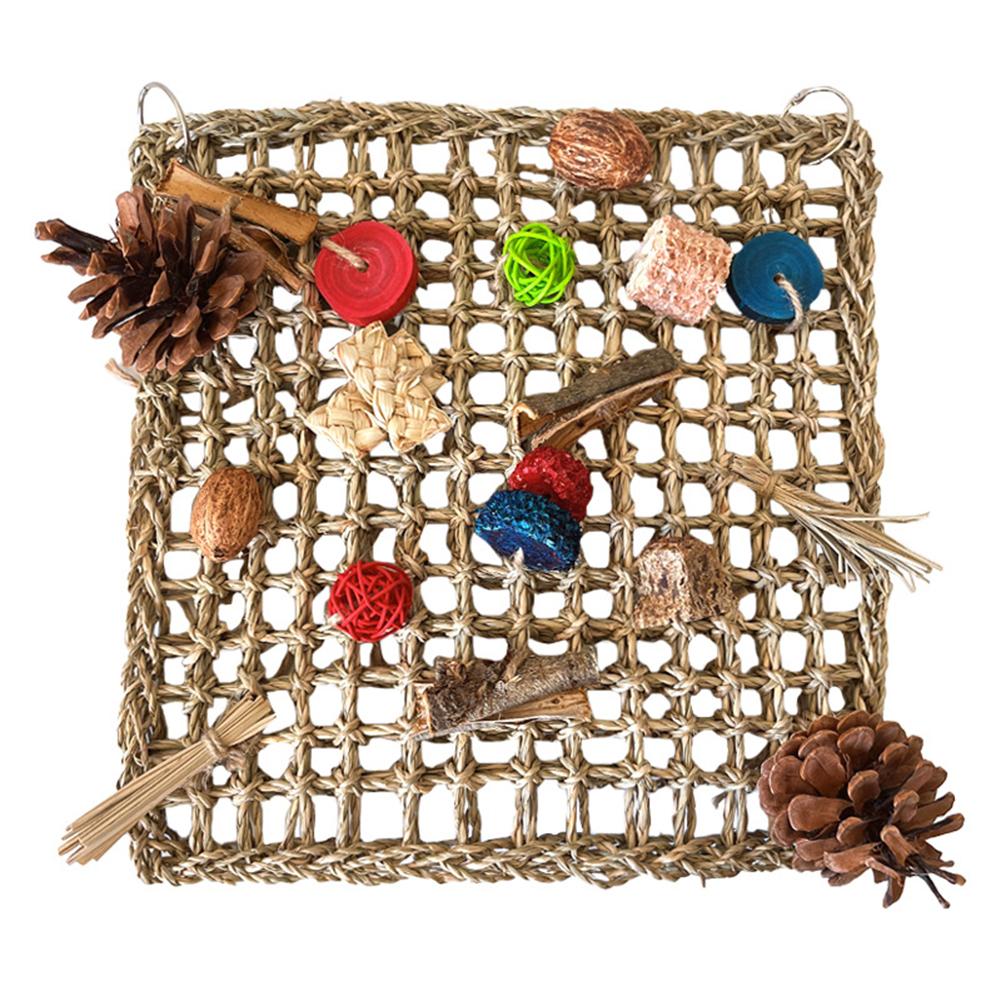 Parrot Activity Wall Toys With Colorful Chewing Toys Handmade Natural Grass Woven Mat Pet Supplies