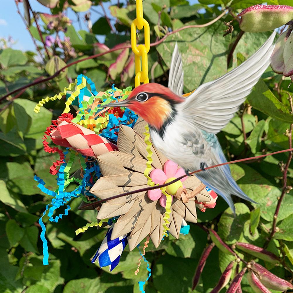 Parrot Hanging Chewing Toys With Natural Palm Leaf Rattan Ball Shred Foraging Toy For Small Medium Parrot Birds (random Colors)