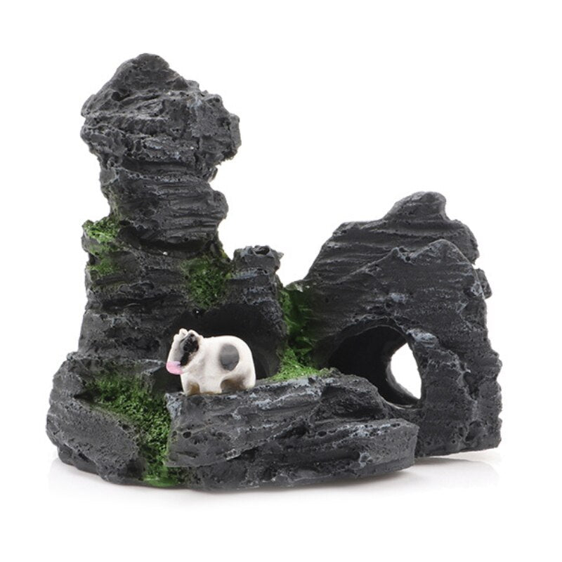 Artificial Hiding Cave Mountain View With Moss Underwater Fish Tank Ornament Landscape Craft Living Room Resin Aquarium Rockery