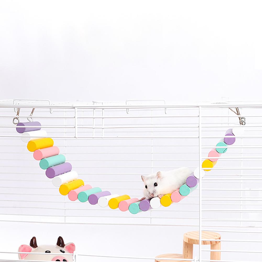 Hamster Exercise Ladder Pets Parrot Hamsters Gerbil Climbing Toys Colorful Brige Natural Wooden Pet Ladder Toy With 2 Fix Hooks