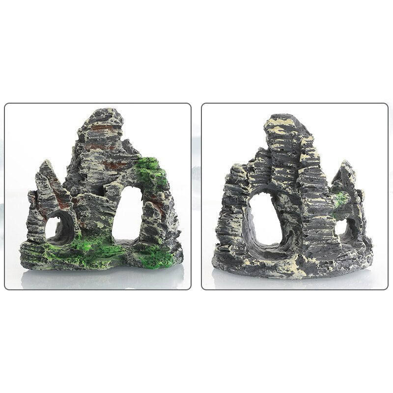 Artificial Hiding Cave Mountain View With Moss Underwater Fish Tank Ornament Landscape Craft Living Room Resin Aquarium Rockery