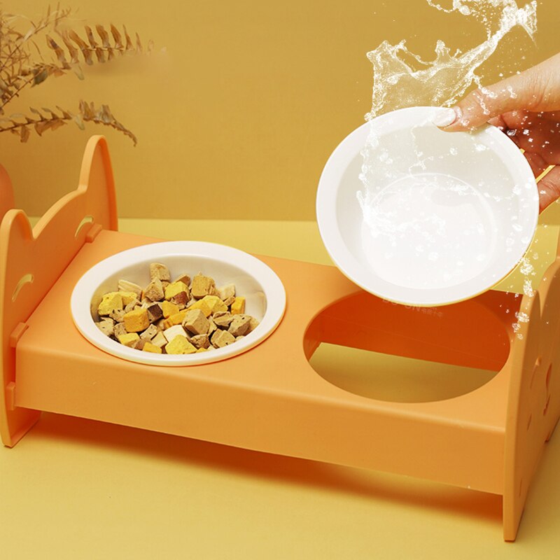 Hoopet Cat Bowl Ceramic Cat Food Bowl Dog Bowl Anti overturning Double Bowl Oblique Neck Protection Drinking Bowl Pet Supplies