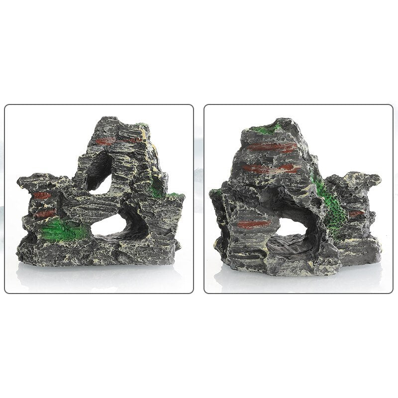 Artificial Hiding Cave Mountain View With Moss Underwater Fish Tank Ornament Landscape Craft Living Room Resin Aquarium Rockery