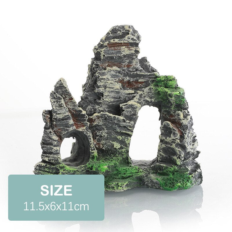 Artificial Hiding Cave Mountain View With Moss Underwater Fish Tank Ornament Landscape Craft Living Room Resin Aquarium Rockery