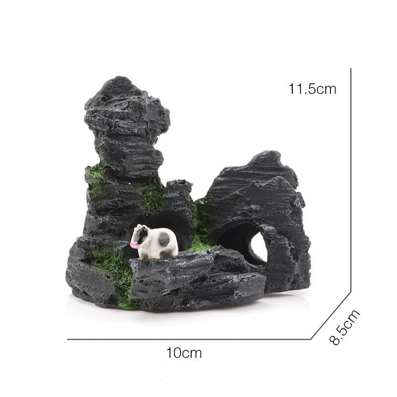 Artificial Hiding Cave Mountain View With Moss Underwater Fish Tank Ornament Landscape Craft Living Room Resin Aquarium Rockery