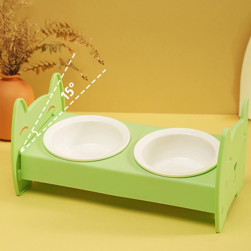 Hoopet Cat Bowl Ceramic Cat Food Bowl Dog Bowl Anti overturning Double Bowl Oblique Neck Protection Drinking Bowl Pet Supplies