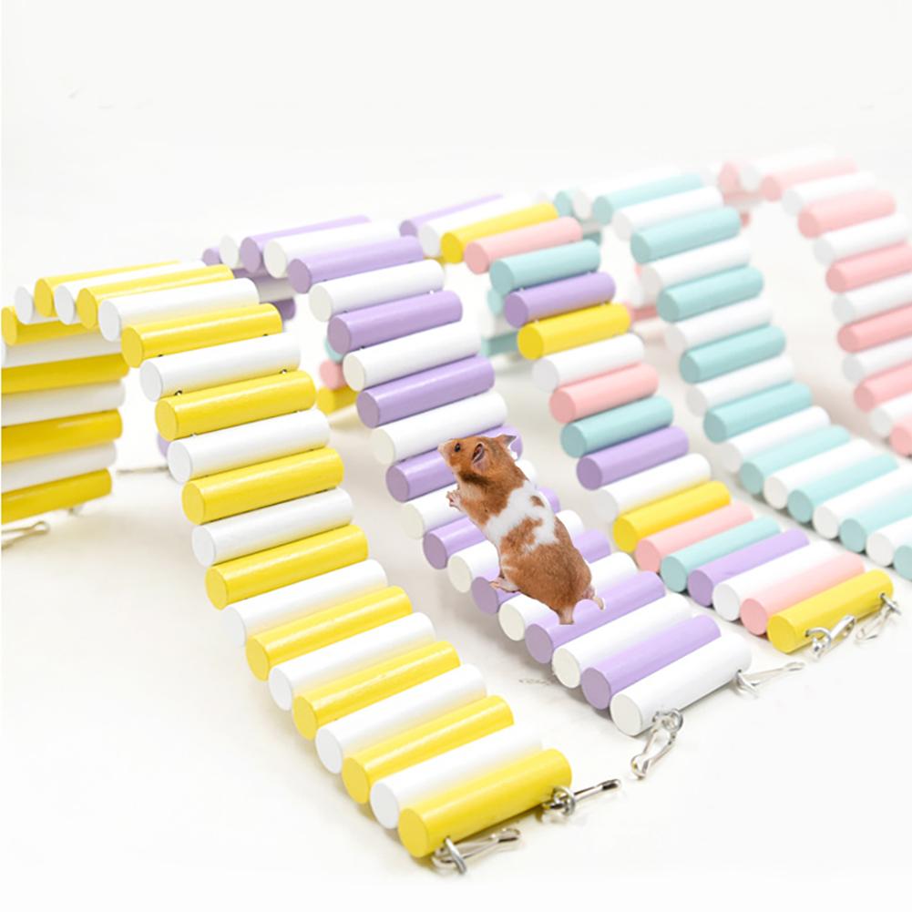 Hamster Exercise Ladder Pets Parrot Hamsters Gerbil Climbing Toys Colorful Brige Natural Wooden Pet Ladder Toy With 2 Fix Hooks