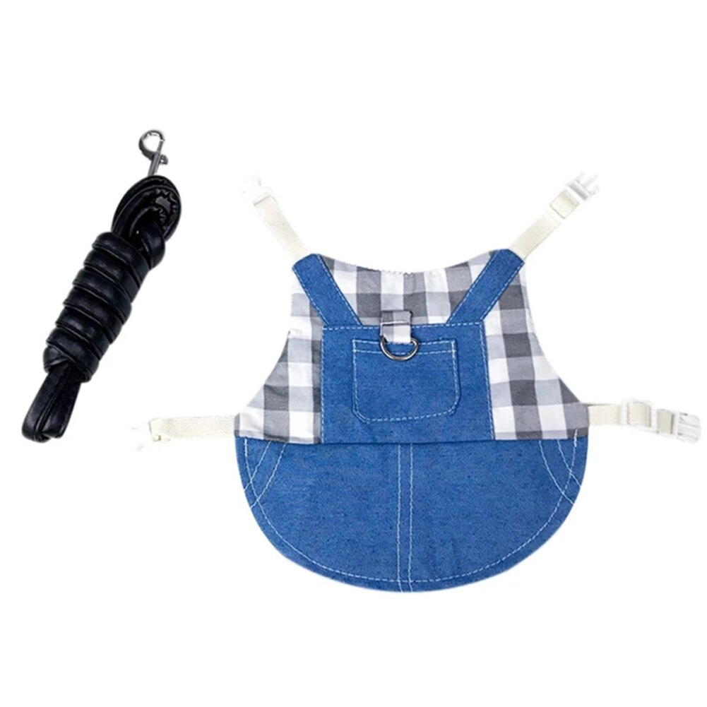 Denim Jacket Coat With Harness Leash Costume Clothes Pet Supplies For Rabbit Guinea Pig Hamster