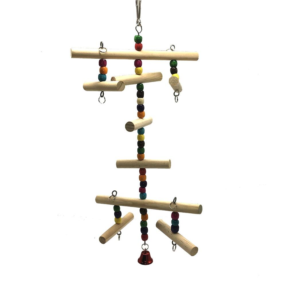 Parrot Hanging Chew Toys Colorful Round Wooden Bead Birdcage Accessories With Bell For Small Medium Parrot