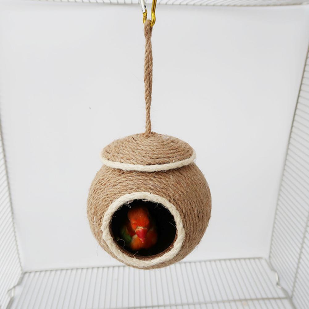 Bird Hanging Breeding Nest Coconut Shell Jute Twine Hand-woven Warm Cave For Parrot Hamster Squirrel
