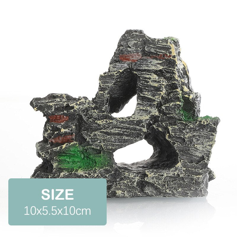 Artificial Hiding Cave Mountain View With Moss Underwater Fish Tank Ornament Landscape Craft Living Room Resin Aquarium Rockery