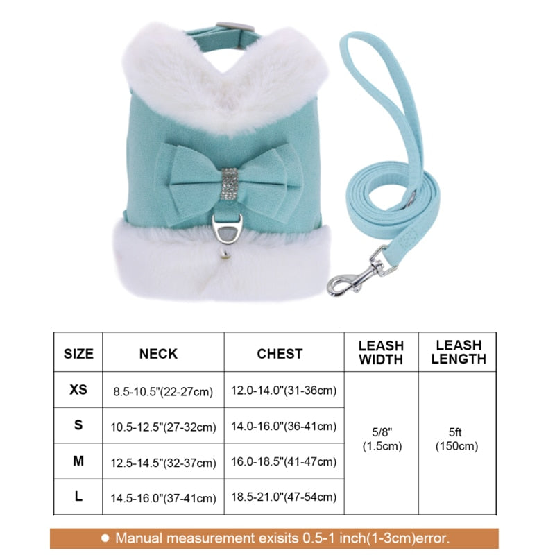 Soft Warm Dog Cat Harness Leash Set Thick Fur Harness Vest Adjustable Cute Puppy Pet Harness Lead For Small Dog Yorkshire Pug