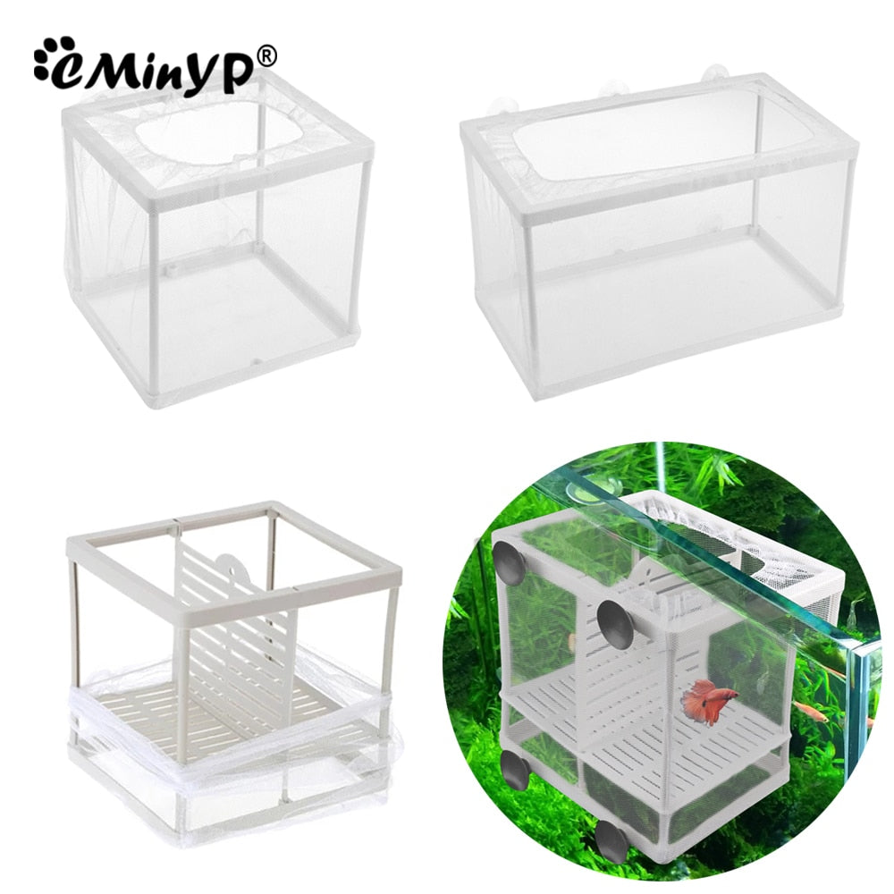Aquarium Hatchery Fish Tank Incubator Net With Suction Cup Fish Isolation Breeding Net Box For Baby Fishes Clownfish Guppy White