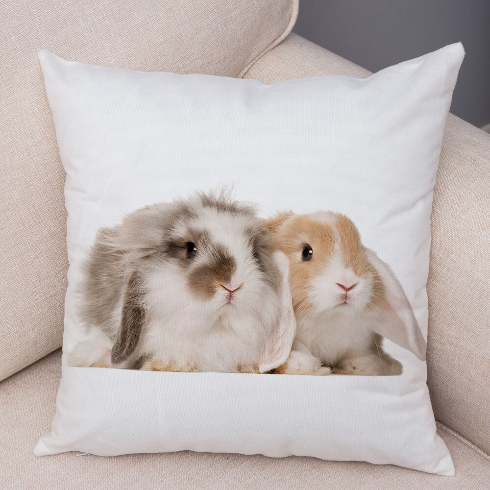 Lovely Rabbit Pillowcase for Home Sofa Children Room Decor Cute Pet Animal Print Cojines Cushion Cover Soft Plush Pillow Case