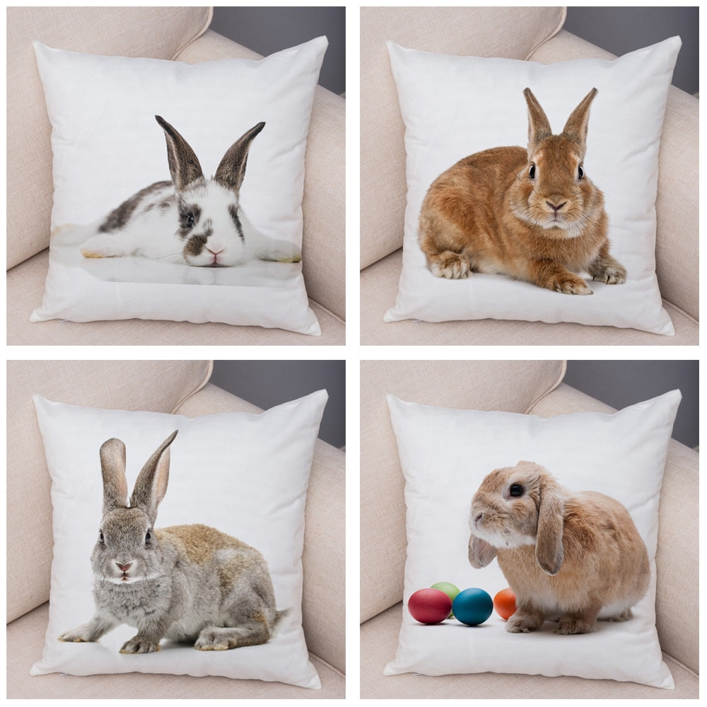 Lovely Rabbit Pillowcase for Home Sofa Children Room Decor Cute Pet Animal Print Cojines Cushion Cover Soft Plush Pillow Case