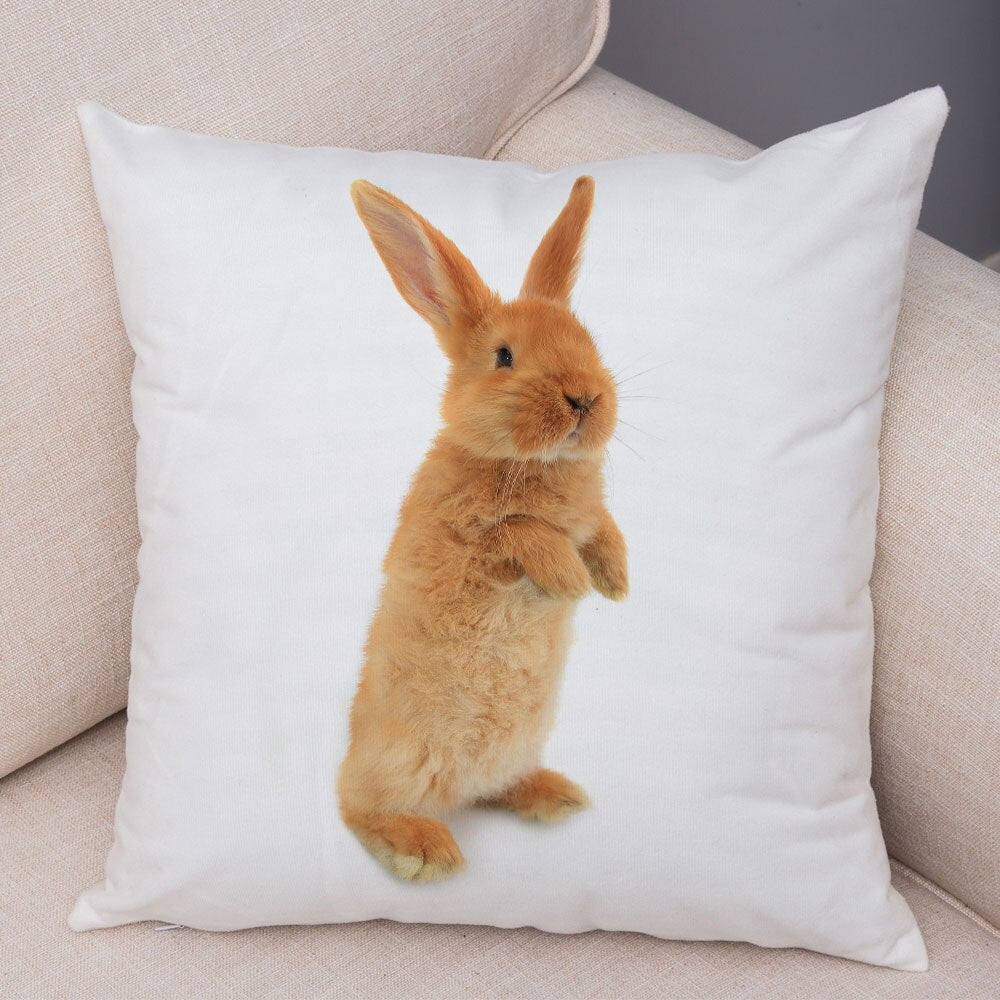 Lovely Rabbit Pillowcase for Home Sofa Children Room Decor Cute Pet Animal Print Cojines Cushion Cover Soft Plush Pillow Case