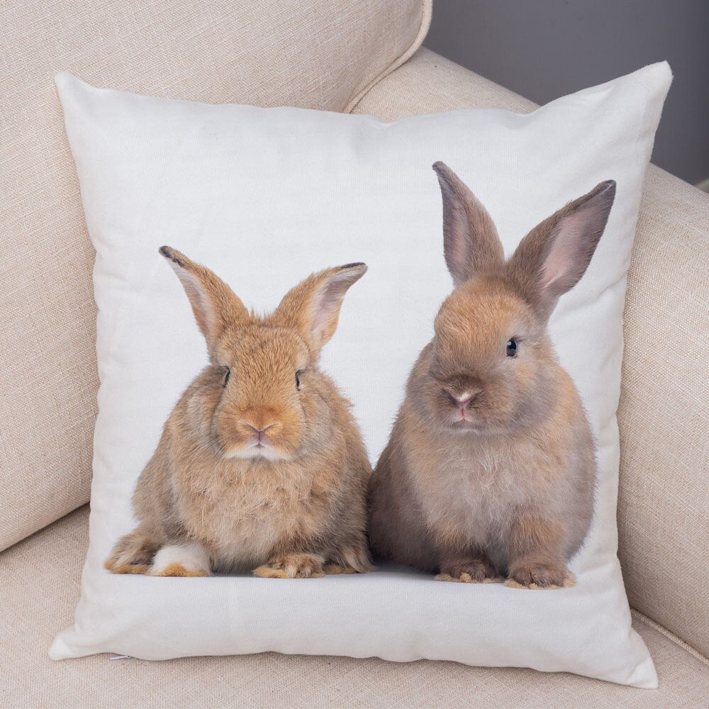 Lovely Rabbit Pillowcase for Home Sofa Children Room Decor Cute Pet Animal Print Cojines Cushion Cover Soft Plush Pillow Case