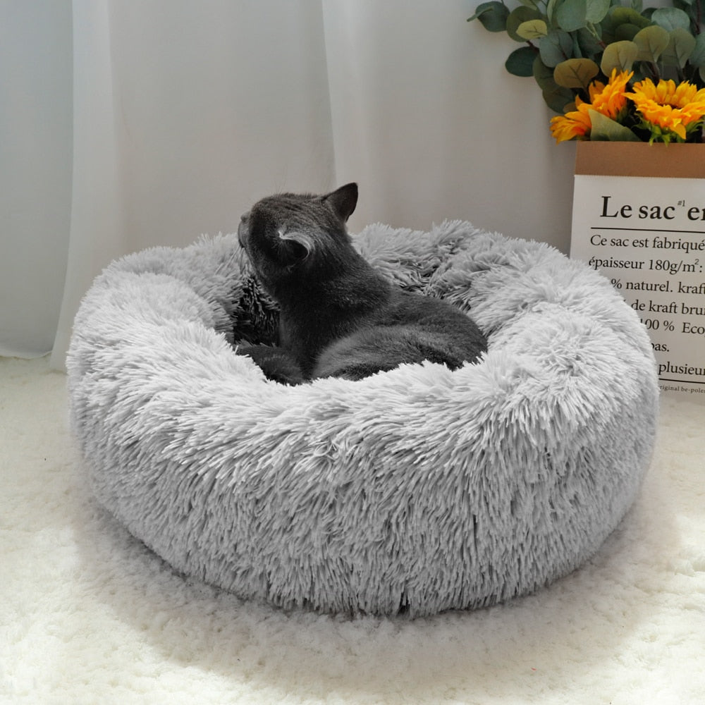 Pet Dog Bed Warm Fleece Round Dog Kennel House Long Plush Winter Pets Dog Beds For Medium Large Dogs Cats Soft Sofa Cushion Mats