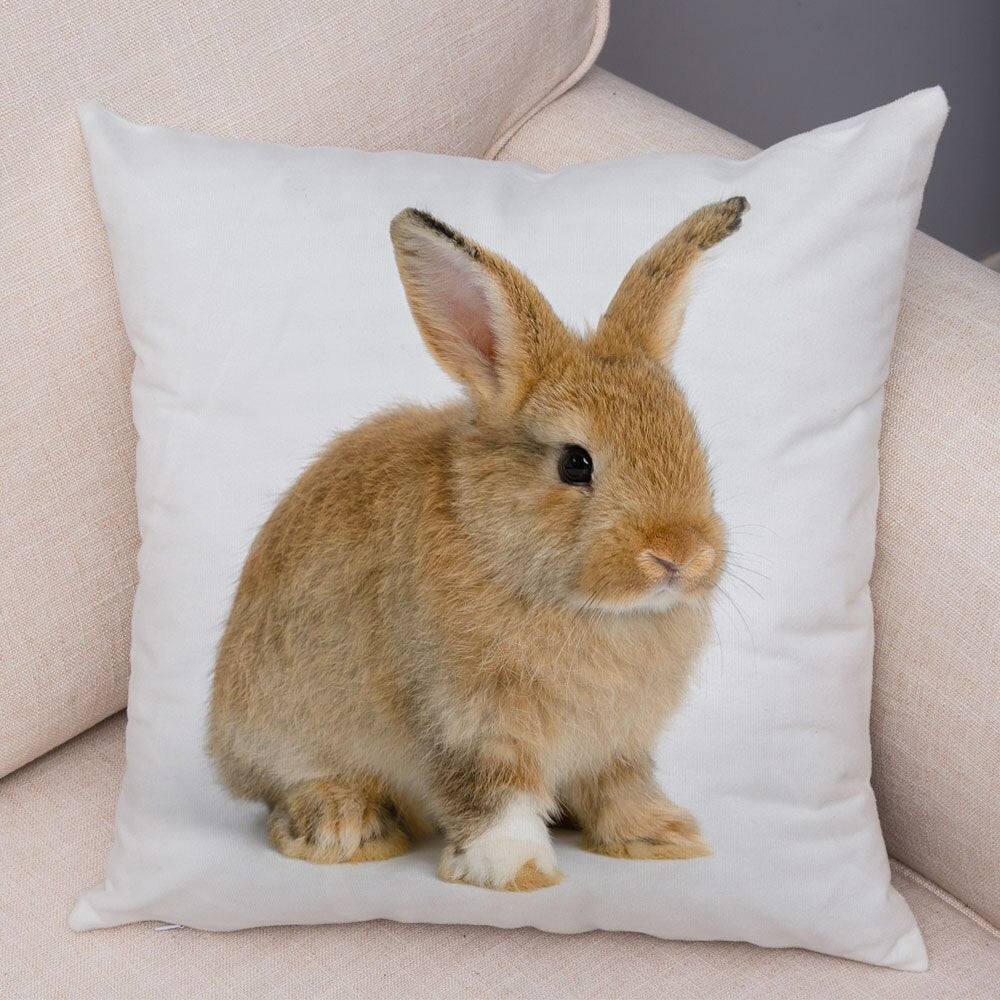 Lovely Rabbit Pillowcase for Home Sofa Children Room Decor Cute Pet Animal Print Cojines Cushion Cover Soft Plush Pillow Case