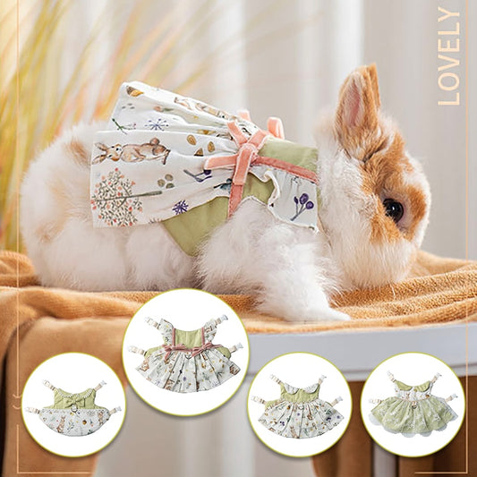 Rabbit Princess Dress Traction Rope Bunny Cotton Chest Strap Dwarf Rabbit Photo Dress Cute Clothes Small Pet Outing Accessories