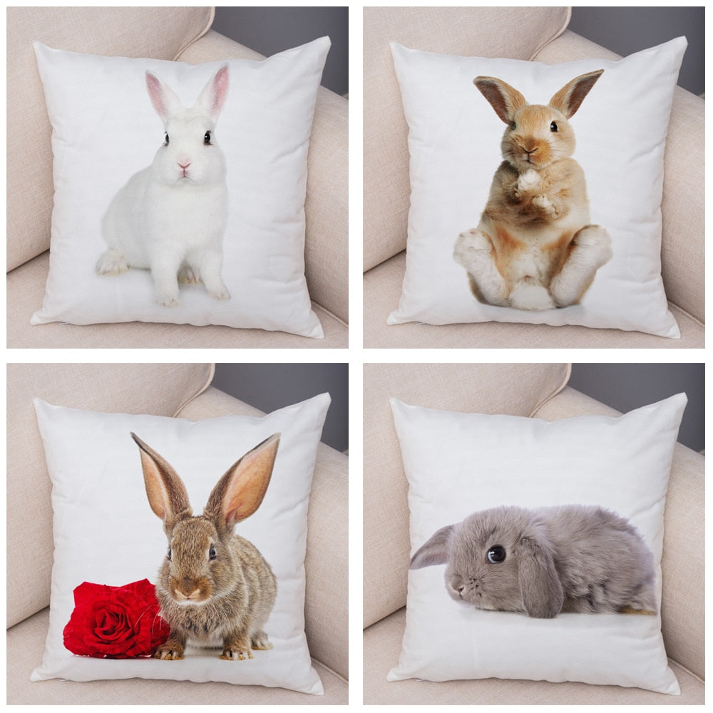 Lovely Rabbit Pillowcase for Home Sofa Children Room Decor Cute Pet Animal Print Cojines Cushion Cover Soft Plush Pillow Case