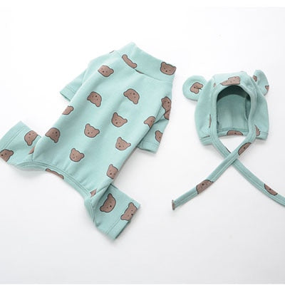 Cotton Pet Clothes Bear Pattern Dog Pajamas Jumpsuit 4 Legs Coat O-neck Tshirt Sweatshirt Pajamas Overalls Puppy Cat Tracksuits