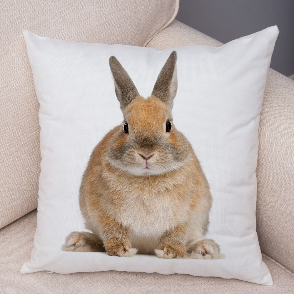 Lovely Rabbit Pillowcase for Home Sofa Children Room Decor Cute Pet Animal Print Cojines Cushion Cover Soft Plush Pillow Case