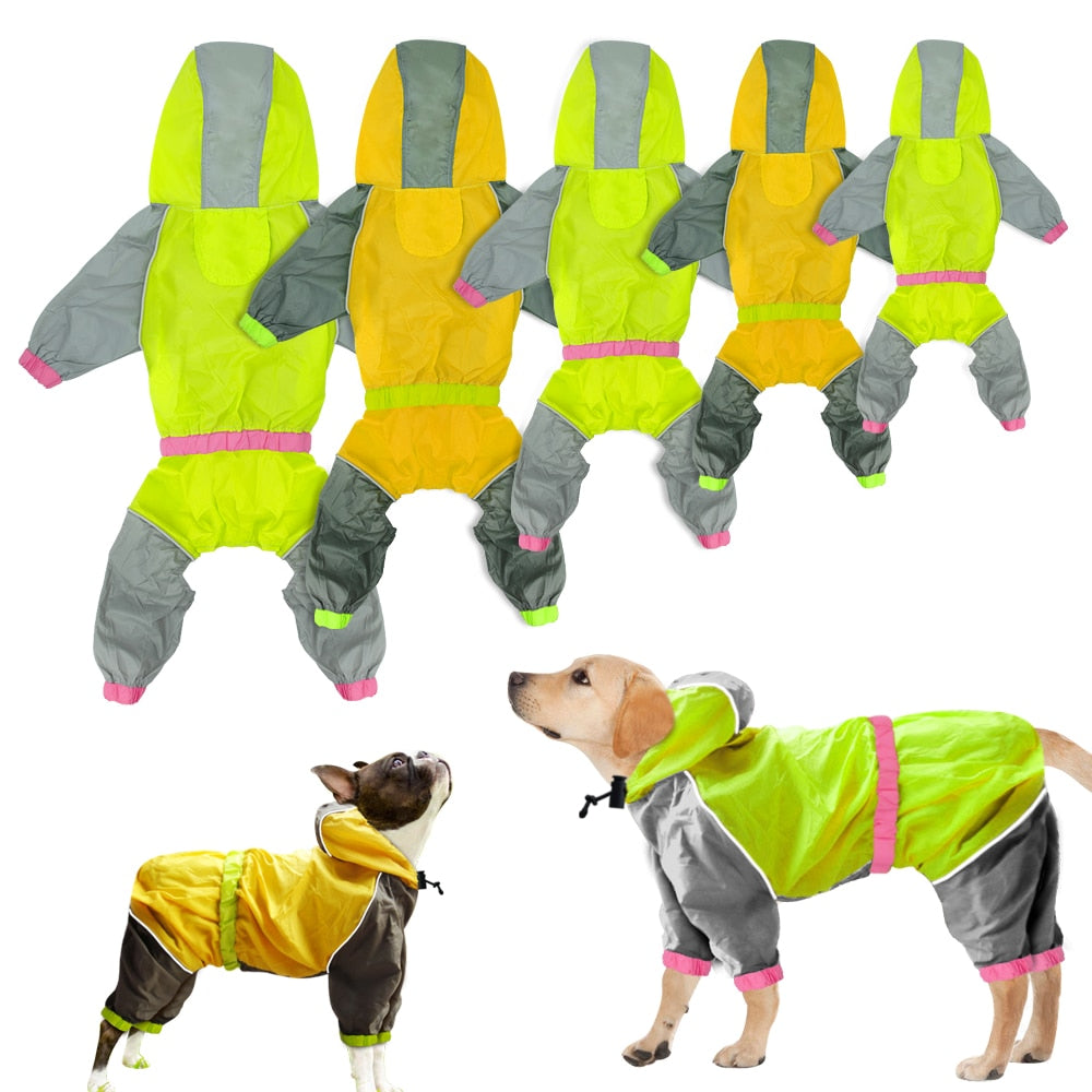 Dog Raincoat Reflective Dogs Rain Coat Dog Clothes Hoodies Waterproof Jumpsuit Rainwear Clothes for Large Dogs Labrador S-2XL