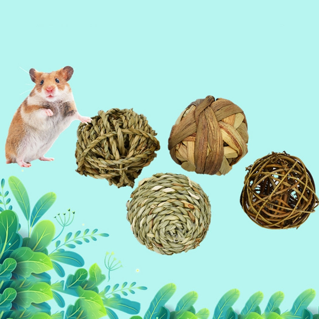 4pcs Hamster Rabbit Chew Toy Bite Grind Teeth Toys Natural Rattan Balls For Tooth Cleaning Molar Toys Pet Supplies