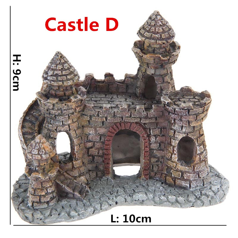 Aquarium Ancient Castle Decoration Resin Artificial Building Rocks Cave for Aquarium Fish Tank Landscaping Ornament Decor