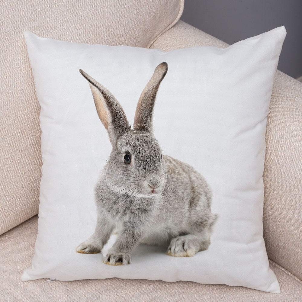 Lovely Rabbit Pillowcase for Home Sofa Children Room Decor Cute Pet Animal Print Cojines Cushion Cover Soft Plush Pillow Case