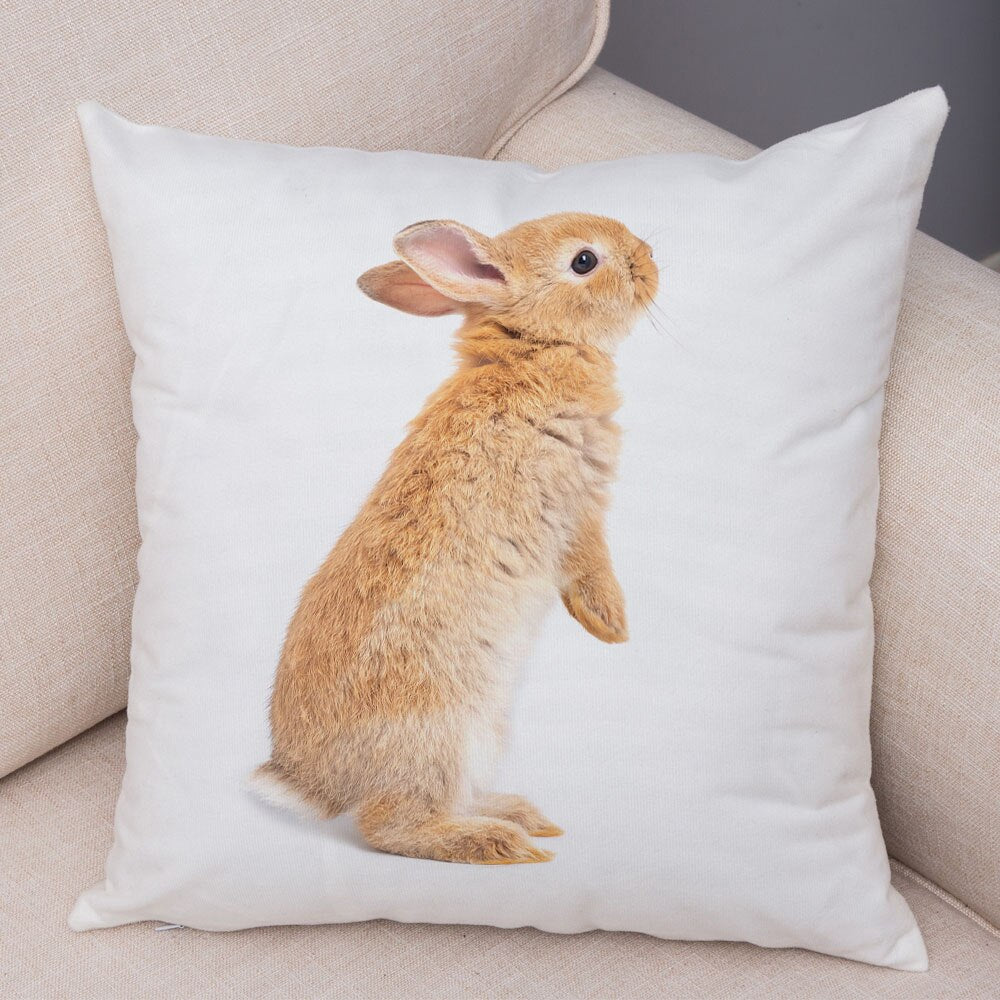 Lovely Rabbit Pillowcase for Home Sofa Children Room Decor Cute Pet Animal Print Cojines Cushion Cover Soft Plush Pillow Case