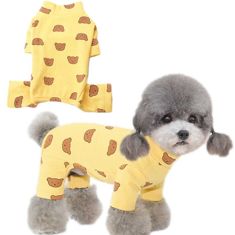 Cotton Pet Clothes Bear Pattern Dog Pajamas Jumpsuit 4 Legs Coat O-neck Tshirt Sweatshirt Pajamas Overalls Puppy Cat Tracksuits